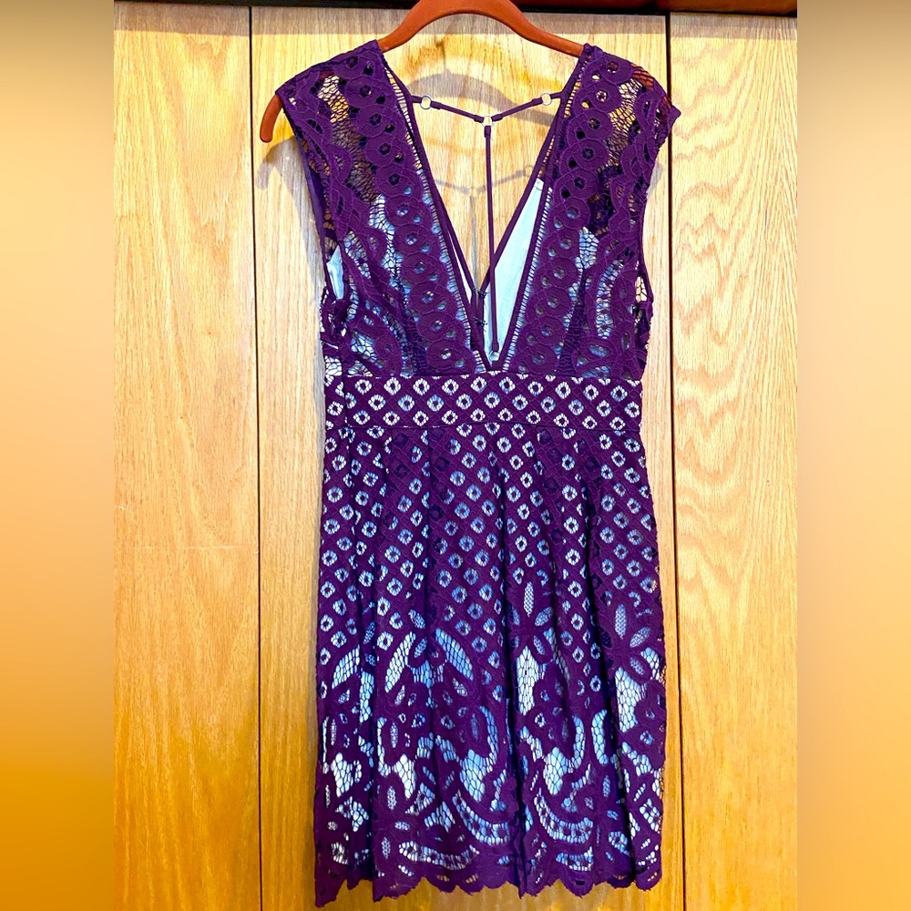 Gorgeous Anthropologie Lace Dress in Plum with cream lining.  Size 2.
